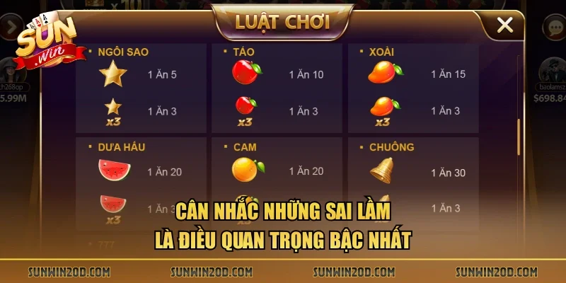 Cân nhắc những sai lầm là điều quan trọng bậc nhất