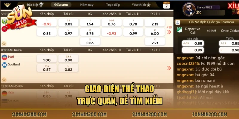 Giao diện thể thao trực quan, dễ tìm kiếm